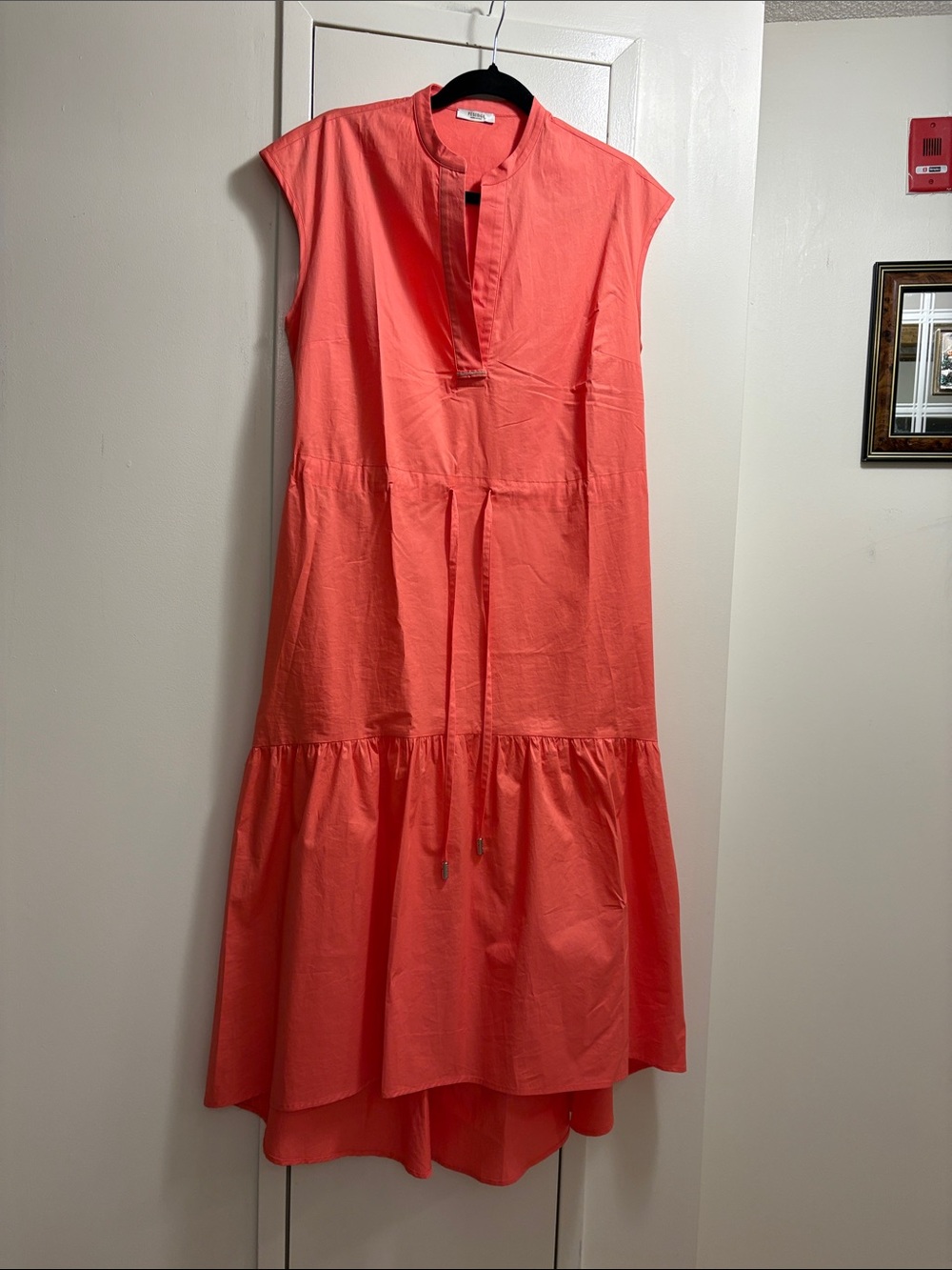 Peserico Sleeveless Coral Tiered Midi Dress with Drawstring
